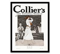 Artery8 Edward Penfield Framed Wall Art Woman Golfer First Tee Vintage Magazine Cover in White | Size: A4 Artery8 White A4