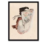 Artery8 Egon Schiele Framed Wall Art Crouching Nude In Shoes & Black Stockings in Beige | Size: A4 Artery8 Beige A4