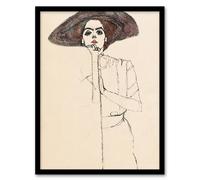 Artery8 Egon Schiele Framed Wall Art Print Portrait of a Woman with a Hat in Beige | Size: A3 Artery8 Beige A3