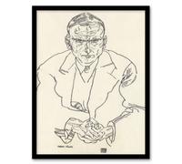 Artery8 Egon Schiele Framed Wall Art Print Robert Muller Line Art Portrait in Beige | Size: A3 Artery8 Beige A3