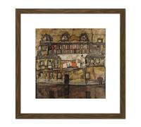 Artery8 Egon Schiele House Wall On The River Cropped 8X8 Inch Square Wooden Framed Wall Art Print Picture with Mount in Brown Artery8 Brown