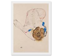 Artery8 Egon Schiele Model With Blue Stockings Artwork Framed Wall Art Print A4 in White Artery8 White