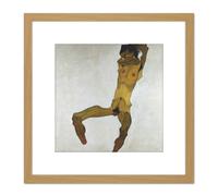 Artery8 Egon Schiele Seated Male Nude Self Portrait 8X8 Inch Square Wooden Framed Wall Art Print Picture with Mount in Light Oak Artery8 Light Oak