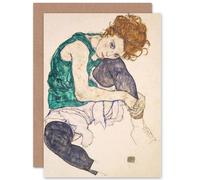 Artery8 Egon Schiele Seated Woman Legs Drawn Adele Herms Greetings Card in Beige Artery8 Beige