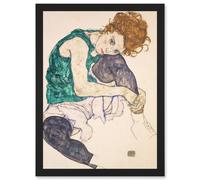 Artery8 Egon Schiele Seated Woman Legs Drawn Up Adele Herms A4 Artwork Framed Wall Art Print in Black Artery8 Black