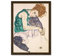Artery8 Egon Schiele Seated Woman Legs Drawn Up Adele Herms A4 Artwork Framed Wall Art Print in Brown Artery8 Brown