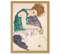 Artery8 Egon Schiele Seated Woman Legs Drawn Up Adele Herms A4 Artwork Framed Wall Art Print in Light Oak Artery8 Light Oak