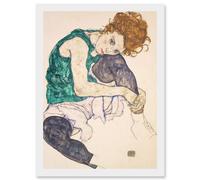 Artery8 Egon Schiele Seated Woman Legs Drawn Up Adele Herms A4 Artwork Framed Wall Art Print in White Artery8 White