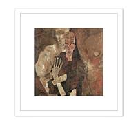 Artery8 Egon Schiele Self Seer II Death Man Painting 8X8 Inch Square Wooden Framed Wall Art Print Picture with Mount in White Artery8 White