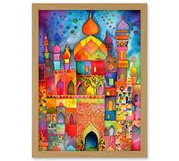 Artery8 Eid Dates Mosque Temple Folk Art Watercolour Painting Artwork Framed A3 Wall Art Print