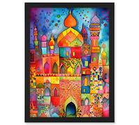 Artery8 Eid Dates Mosque Temple Folk Art Watercolour Painting Artwork Framed A3 Wall Art Print