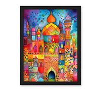 Artery8 Eid Dates Mosque Temple Folk Art Watercolour Painting Artwork Framed Wall Art Print 18X24 Inch