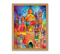 Artery8 Eid Dates Mosque Temple Folk Art Watercolour Painting Artwork Framed Wall Art Print 18X24 Inch