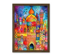 Artery8 Eid Dates Mosque Temple Folk Art Watercolour Painting Artwork Framed Wall Art Print 18X24 Inch