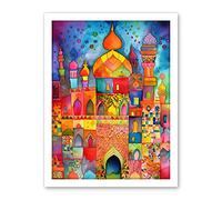 Artery8 Eid Dates Mosque Temple Folk Art Watercolour Painting Artwork Framed Wall Art Print 18X24 Inch