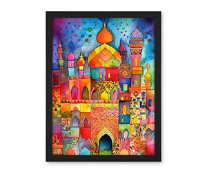 Artery8 Eid Dates Mosque Temple Folk Art Watercolour Painting Artwork Framed Wall Art Print 18X24 Inch
