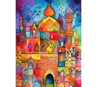Artery8 Eid Dates Mosque Temple Folk Art Watercolour Painting Extra Large XL Wall Art Poster Print