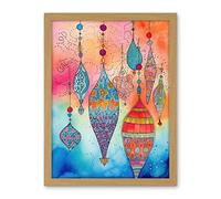 Artery8 Eid Lanterns Islam Folk Art Artwork Framed Wall Art Print 18X24 Inch