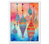 Artery8 Eid Lanterns Islam Folk Art Artwork Framed Wall Art Print A4 in White Artery8 White