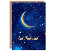 Artery8 Eid Mubarak Crescent Moon Sky Festival Eid al-Fitr Greeting Card in Blue Artery8 Blue