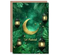Artery8 Eid Mubarak Green Gold Crescent Moon & Lanterns Eid al-Fitr Card Artery8 Green