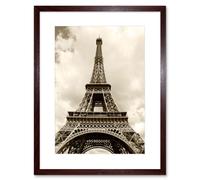 Artery8 Eiffel Tower France Vintage Sepia Photograph French Landmark Artwork Framed Wall Art Print 12X16 Inch in Brown Artery8 Brown