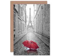 Fine Art Prints CPDT0150 Eiffel Tower In Paris Red Umbrella Greeting Card With Envelope Inside Premium Quality