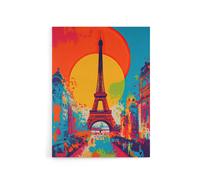 Artery8 Eiffel Tower Paris Sunset Vibrant Pop Art Canvas Wall Art Print | Size: W24" x H32" Artery8 Multicolor W24" x H32"