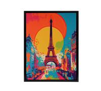 Artery8 Eiffel Tower Paris Sunset Vibrant Pop Art Framed Canvas Wall Art Print | Size: W12" x H16" Artery8 Multicolor W12" x H16"