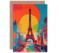 Artery8 Eiffel Tower Sunset Vibrant Abstract Retro Vintage for Wife Her Mum Sister Daughter Mom Gran Nan Birthday Thank You Congrats Blank Art Greeting Card