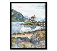 Artery8 Eilean Donan Castle Loch Lake Scotland Landscape Framed Wall Art in Blue | Size: A4 Artery8 Blue A4
