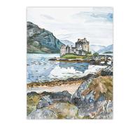Eilean Donan Castle Loch Lake Scotland Landscape Wall Art Print Artery8 Blue W24 inch x H32 inch