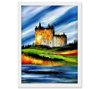 Artery8 Eilean Donan Castle Sea Loch Scotland Landscape Artwork Framed Wall Art Print A4 in White Artery8 White