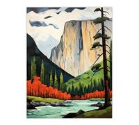 El Capitan Autumn Colours Artwork Striking Landmark In Yosemite National Park Extra Large XL Unframed Wall Art Poster Print Artery8 Multi W24 inch x H32 inch
