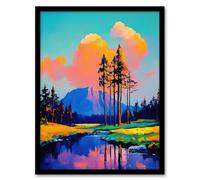 Artery8 El Capitan Merced River Mountain Landscape Living Room Artwork Framed Wall Art Print A4