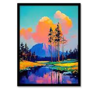 Artery8 El Capitan Merced River Mountain Landscape Living Room Artwork Framed Wall Art Print A4