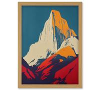 Artery8 El Capitan Rock Yosemite Valley Pop Art Yellow Red Artwork Framed Wall Art Print A4 in Light Oak Artery8 Light Oak