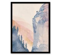 Artery8 El Capitan Yosemite Rock Climber Soft Watercolour Framed Art Print | Size: A4 Artery8 Multicolor A4