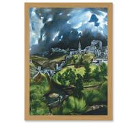 El Greco View Of Toledo Spain Expressive Painting Artwork Framed Wall Art Print A4 Artery8 Light Oak One Size