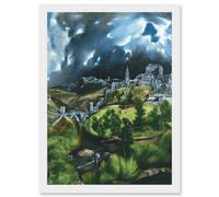 Artery8 El Greco View Of Toledo Spain Expressive Painting Artwork Framed Wall Art Print A4 in White Artery8 White