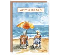 Artery8 Elderly Couple Day At The Beach Watercolour Blank For Him Or Her Art Retirement Card