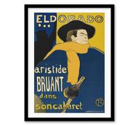 Artery8 Eldorado Aristide Bruant Vintage Framed Wall Art Print Toulouse Lautrec in Blue | Size: W12" x H16" Artery8 Blue W12" x H16"