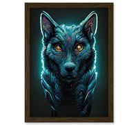 Electric Blue Luminescent Wolf Spirit Animal Guide Artwork Framed Wall Art Print A4 Artery8 Brown One Size