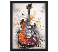Artery8 Electric Mandolin Guitar Instrument Modern Watercolour Illustration Artwork Framed A3 Wall Art Print