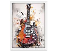 Artery8 Electric Mandolin Guitar Instrument Modern Watercolour Illustration Artwork Framed A3 Wall Art Print