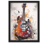 Artery8 Electric Mandolin Guitar Instrument Modern Watercolour Illustration Artwork Framed Wall Art Print A4 in Black Artery8 Black