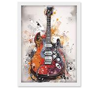 Electric Mandolin Guitar Instrument Modern Watercolour Illustration Artwork Framed Wall Art Print A4 Artery8 White One Size