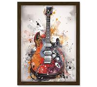 Artery8 Electric Mandolin Guitar Instrument Modern Watercolour Illustration Artwork Framed Wall Art Print A4