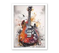 Artery8 Electric Mandolin Guitar Instrument Modern Watercolour Illustration Artwork Framed Wall Art Print 18X24 Inch