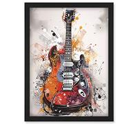 Electric Mandolin Guitar Instrument Modern Watercolour Illustration Artwork Framed Wall Art Print A4 Artery8 Black One Size